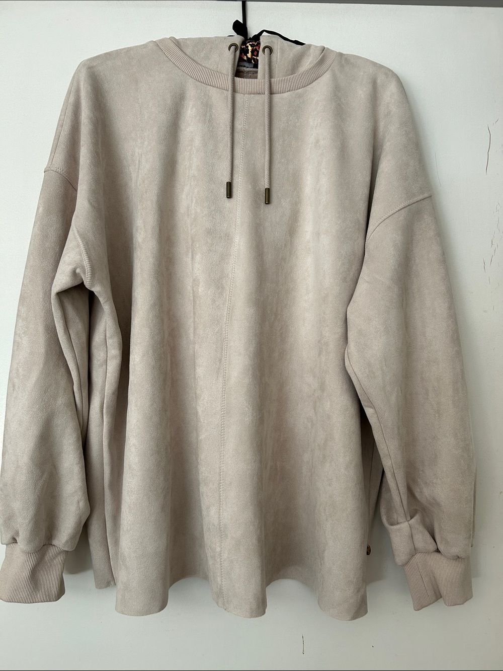 Women's Suede-Look Pullover Hoodie in Light Taupe